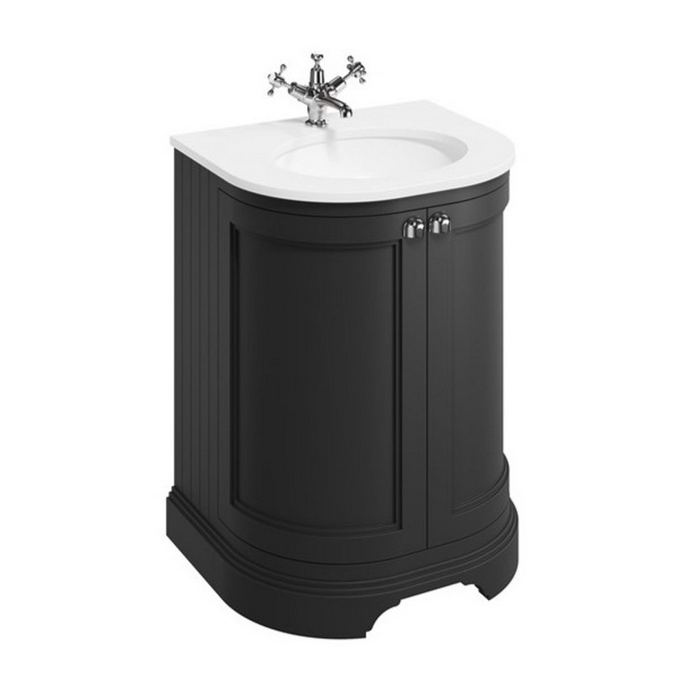 Burlington 650mm Black Curved Vanity Unit with Doors and White Minerva Worktop Basin