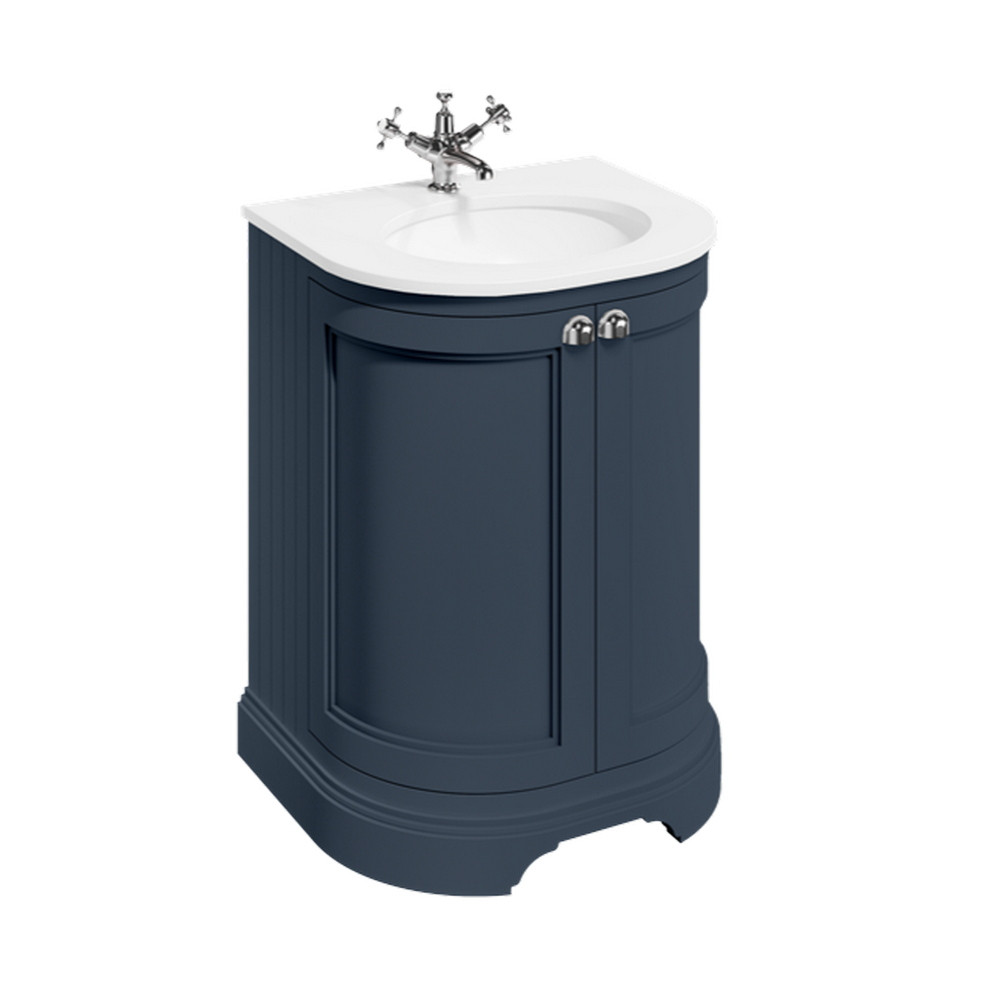 Burlington 650mm Blue Curved Vanity Unit with Doors and Minerva Worktop Basin