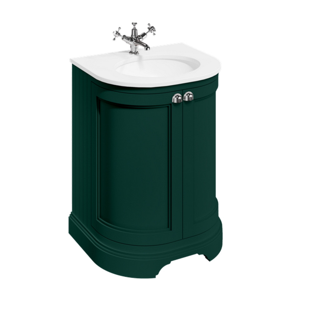 Burlington 650mm Green Curved Vanity Unit with Doors and Minerva Worktop Basin