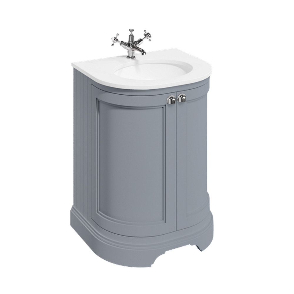 Burlington 650mm Grey Curved Vanity Unit with Doors and Minerva Worktop Basin