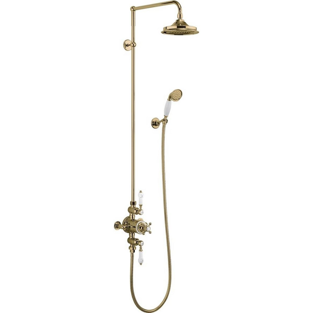 Burlington Avon Gold Thermostatic Exposed Dual Outlet Shower Valve with 9 Inch Fixed Head and Handset