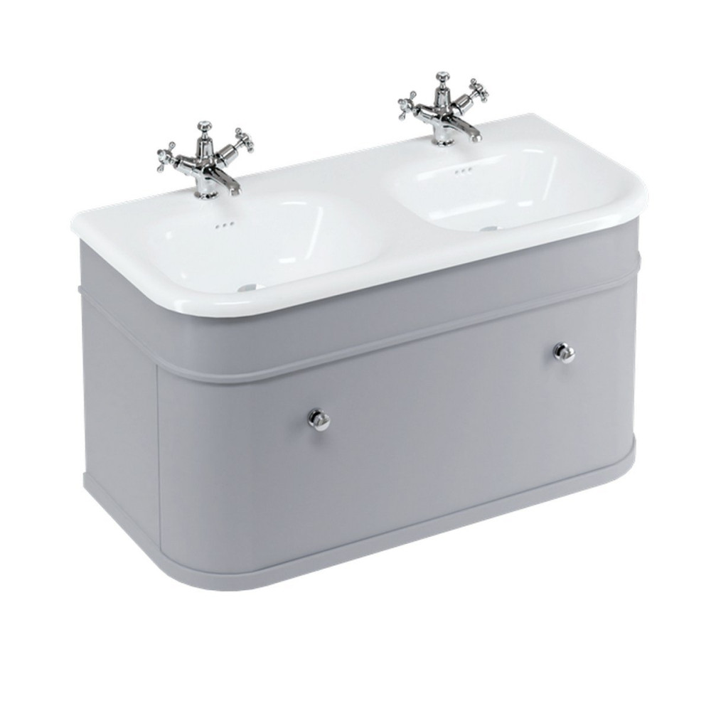 Burlington Chalfont 1000mm Single Drawer Vanity Unit with Double Basin in Classic Grey