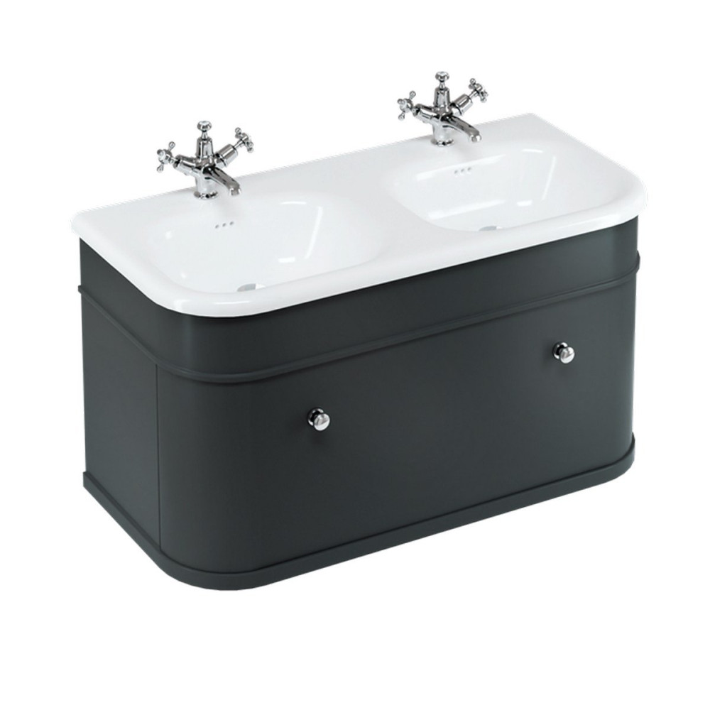 Burlington Chalfont 1000mm Single Drawer Vanity Unit with Double Basin in Matt Black