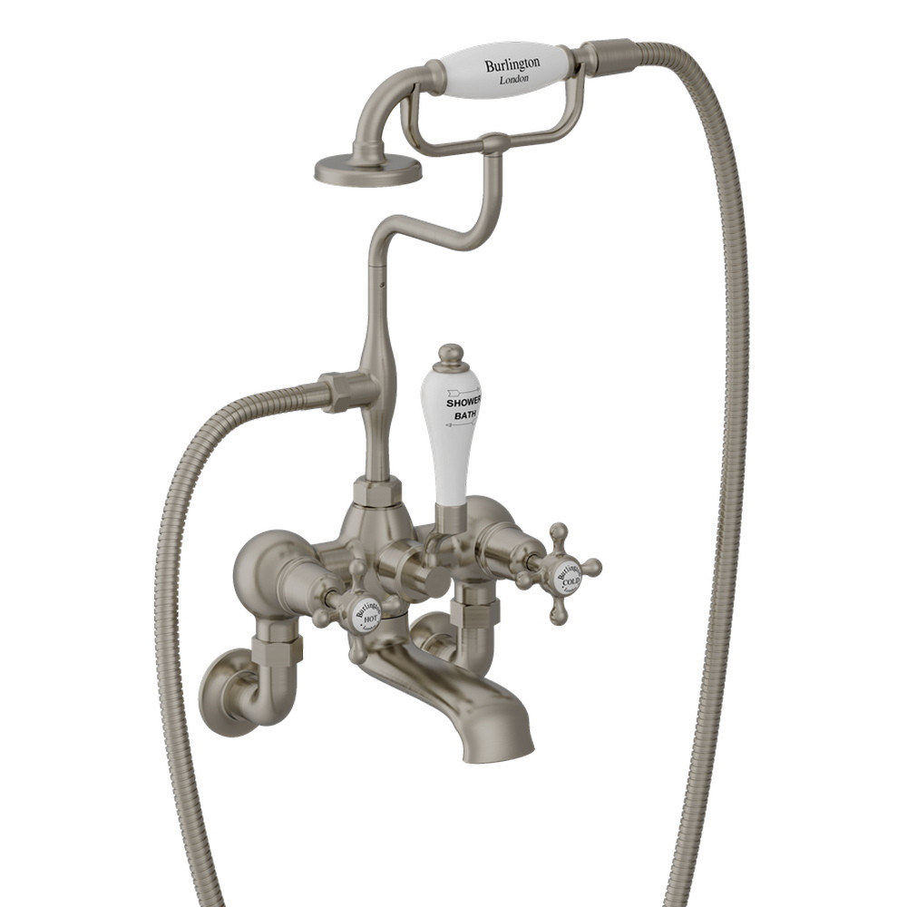 Burlington Claremont Brushed Nickel Bath Shower Mixer Wall Mounted