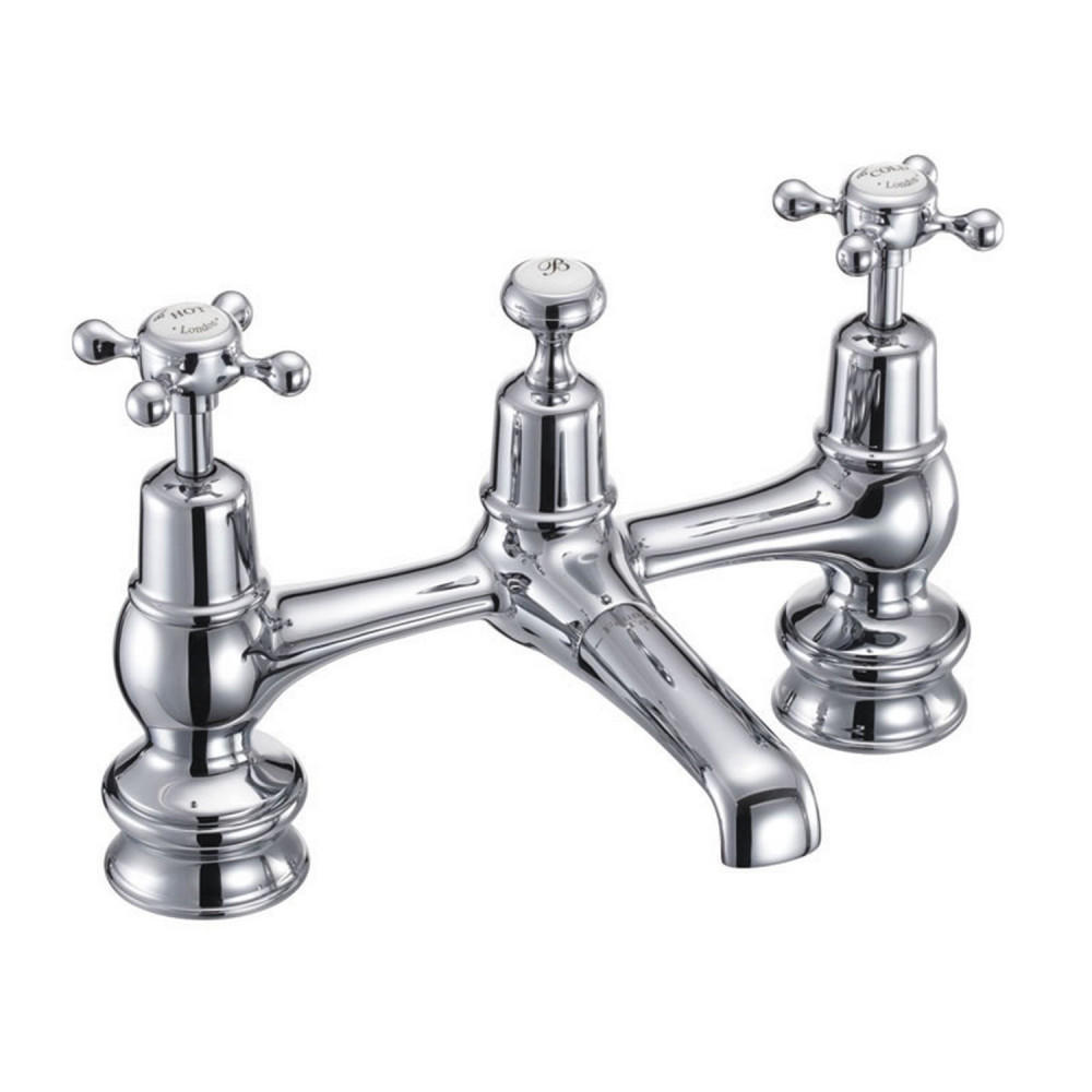 Burlington Claremont Regent 2 Tap Hole Bridge Basin Mixer with Plug and Chain Waste