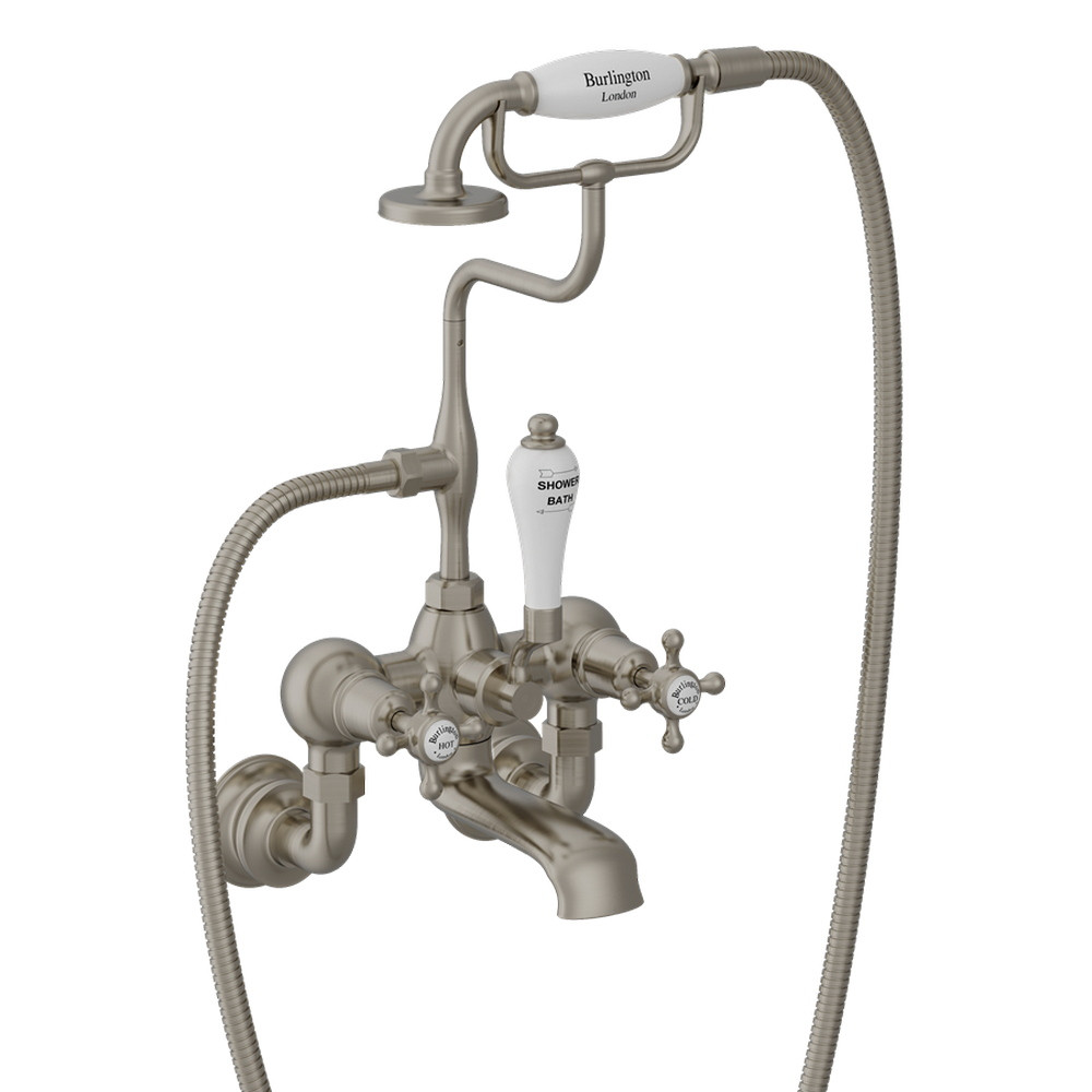 Burlington Claremont Regent Brushed Nickel Bath Shower Mixer Wall Mounted