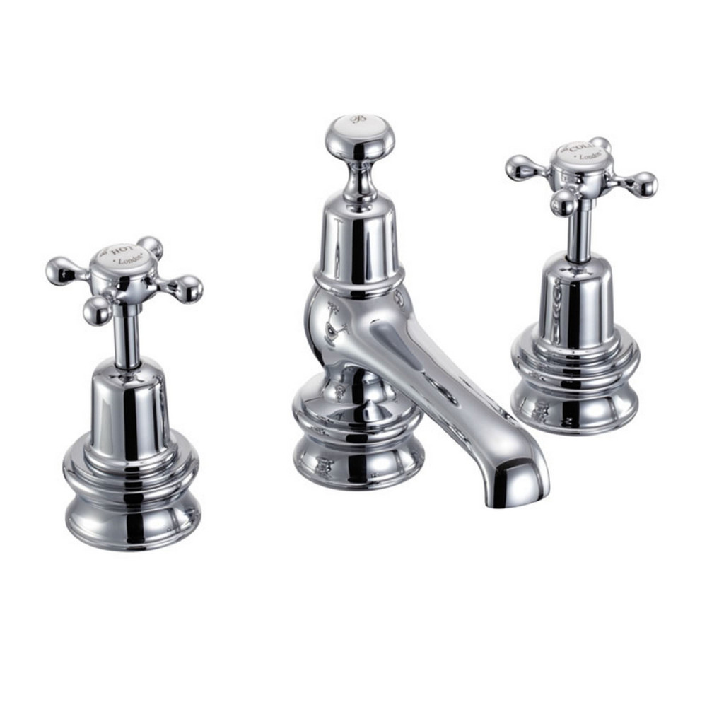 Burlington Claremont Regent Chrome 3 Tap Hole Basin Mixer with Pop Up Waste