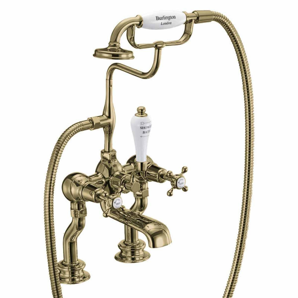 Burlington Claremont Regent Gold Bath Shower Mixer Deck Mounted