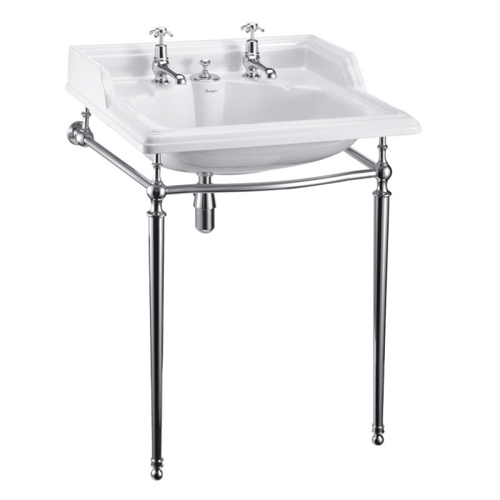 Burlington Classic 650mm Rectangular Invisible Overflow Basin with Chrome Washstand
