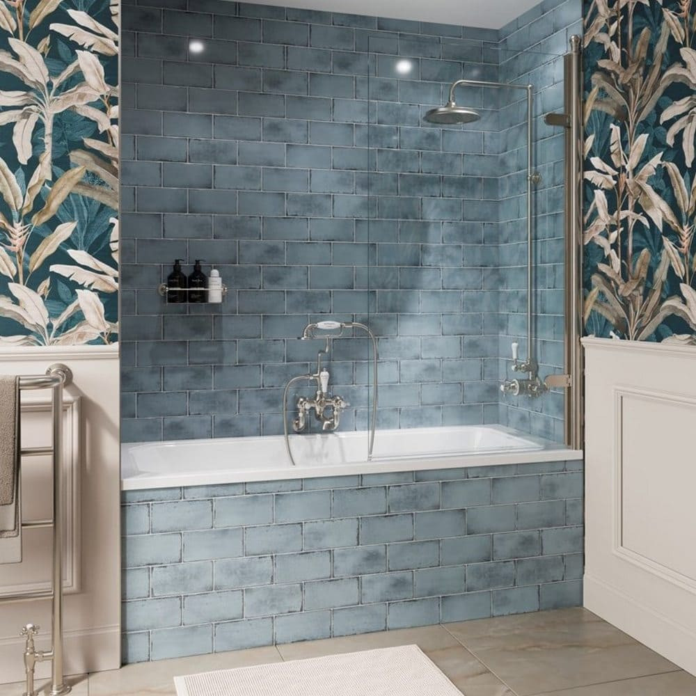Burlington Classique 1500mm Hinged Brushed Nickel Bath Screen