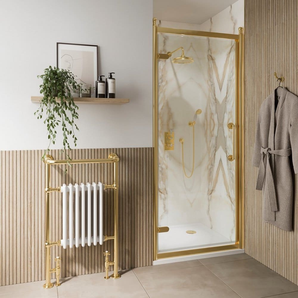 Burlington Classique 900mm Hinged Shower Door in Gold