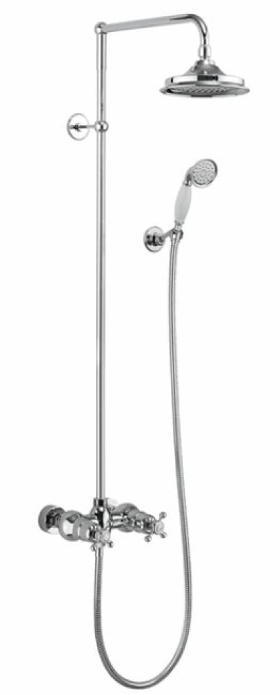 Burlington Eden Thermostatic Exposed Shower Bar Valve Two Outlet, Rigid Riser, Swivel Shower Arm, Handset & Holder with Hose with 6 Inch Rose BEF2S+V16
