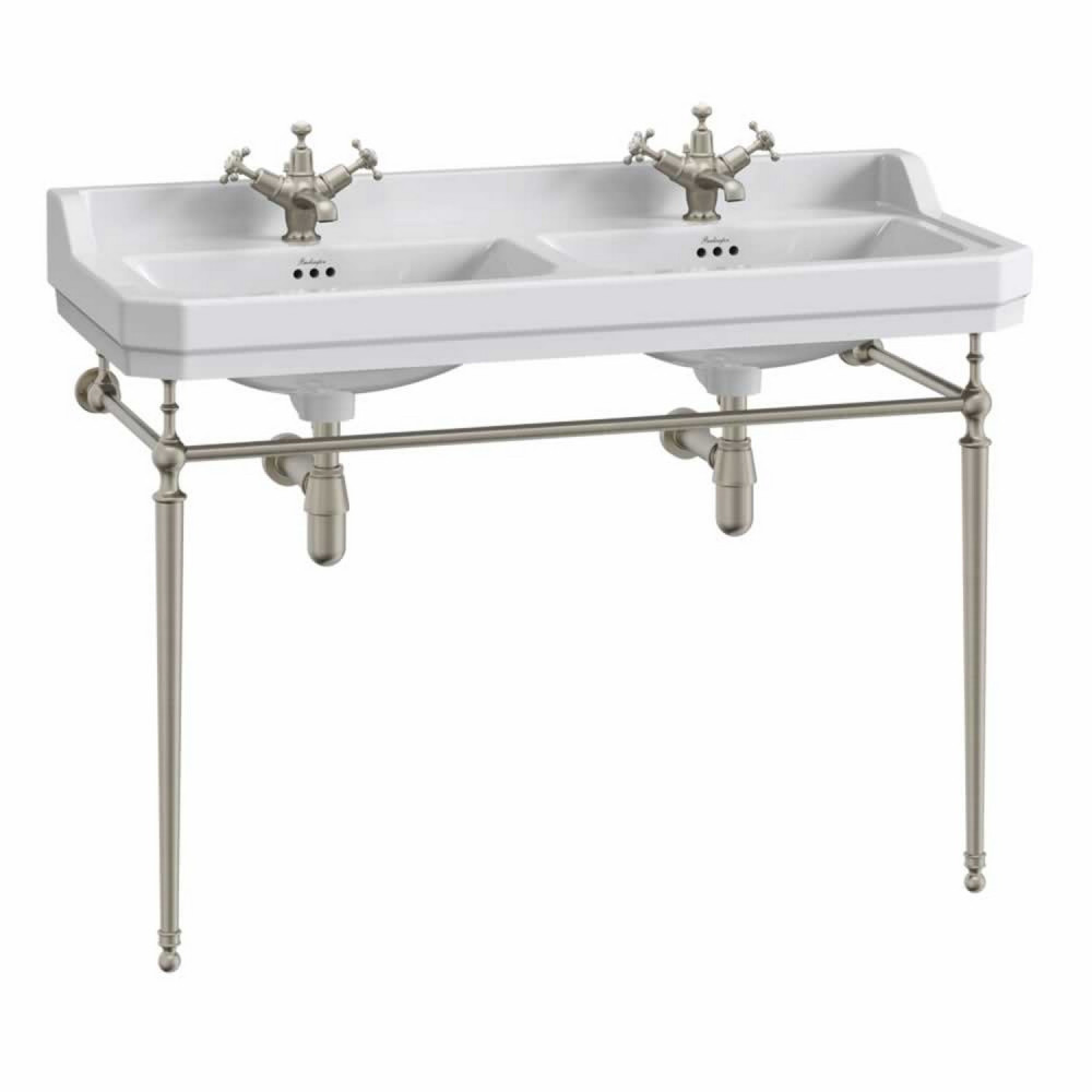 Burlington Edwardian 1200mm Double Basin with Brushed Nickel Washstand