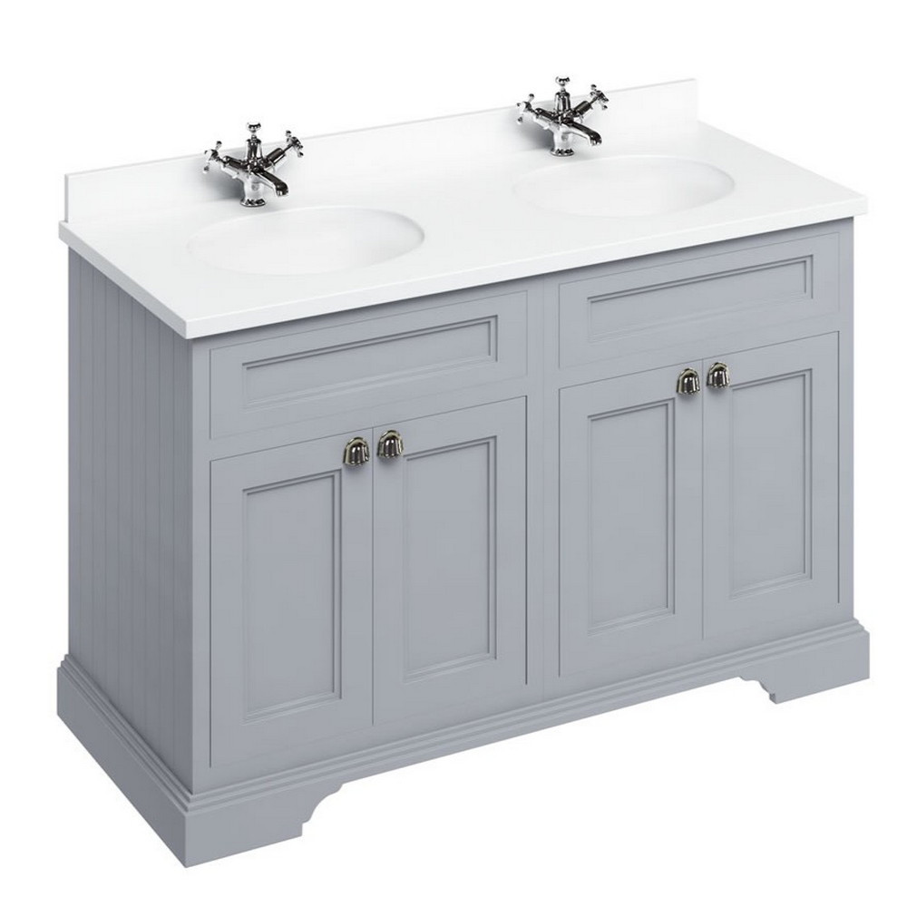Burlington Freestanding 1300mm Classic Grey Vanity Unit with Doors and Double Basin