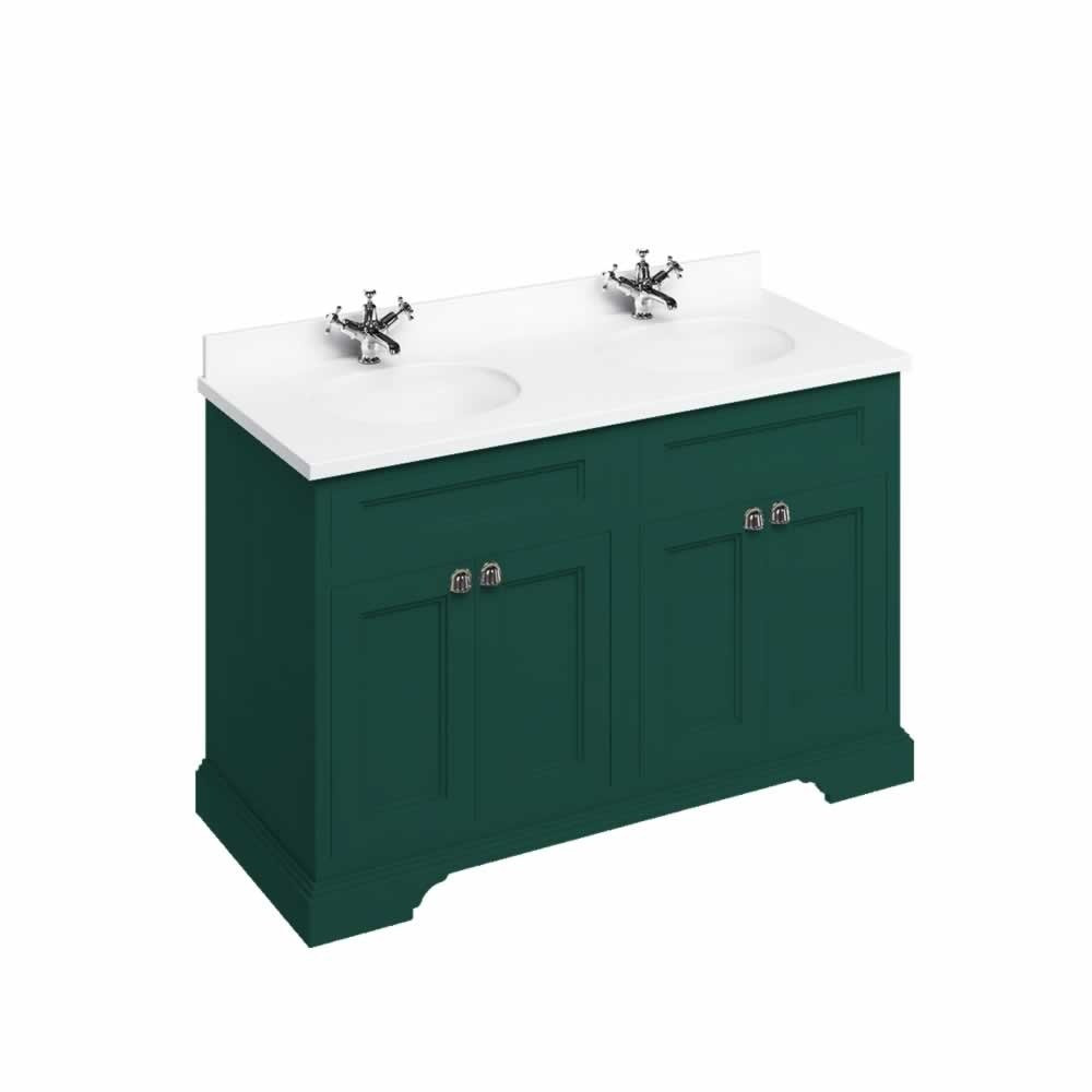 Burlington Freestanding 1300mm Matt Green Vanity Unit with Doors & Double Basin