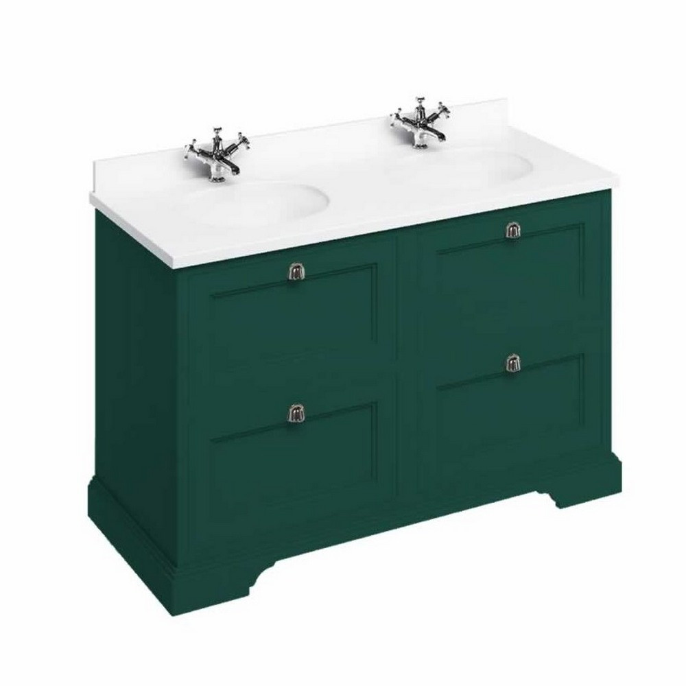 Burlington Freestanding 1300mm Matt Green Vanity Unit with Drawers & Double Basin