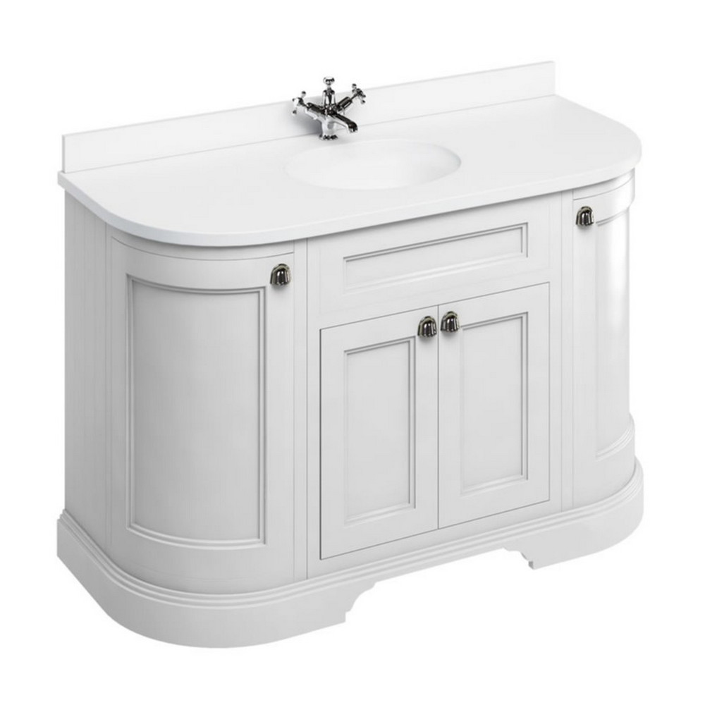 Burlington Freestanding 1340mm Matt White Curved Vanity Unit with Doors and Basin
