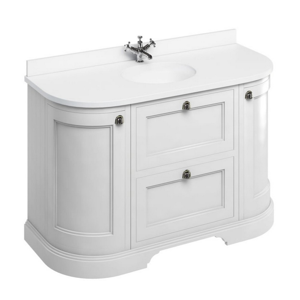 Burlington Freestanding 1340mm Matt White Curved Vanity Unit with Drawers and Basin