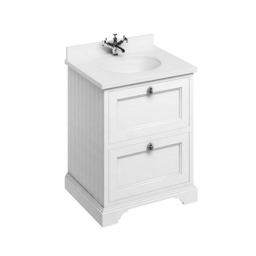 Burlington Freestanding 650mm Matt White Vanity Unit with Drawers and Minerva Basin