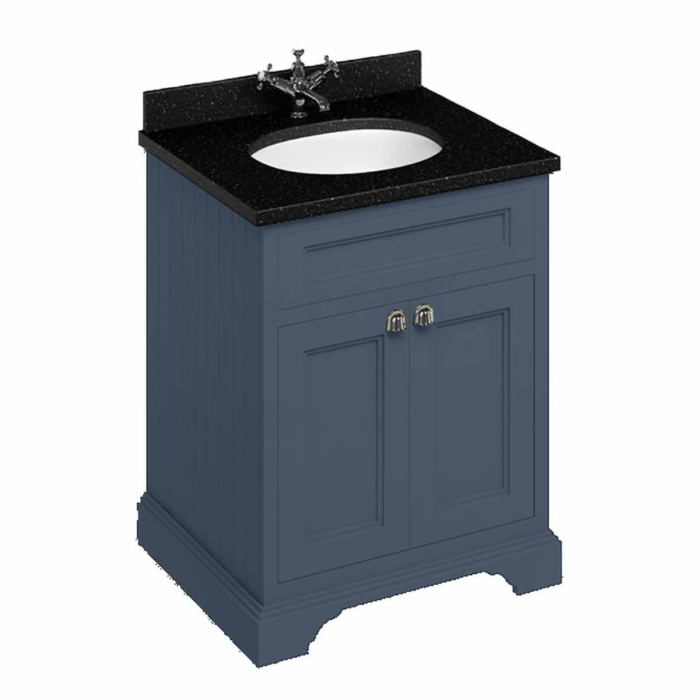 Burlington Freestanding 650mm Vanity Unit with Doors & Minerva Black Granite Basin Vanity Bowl - Blue