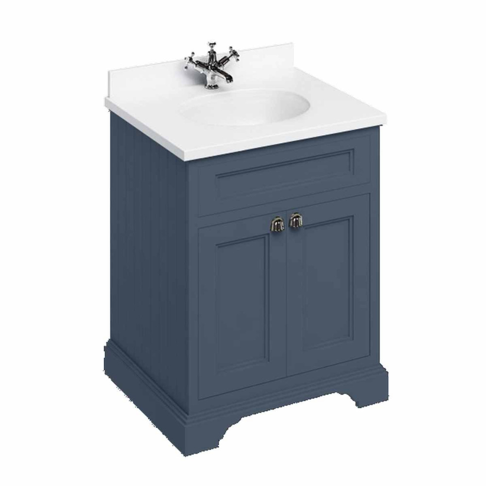 Burlington Freestanding 650mm Vanity Unit with Doors & Minerva White Basin Vanity Bowl - Blue