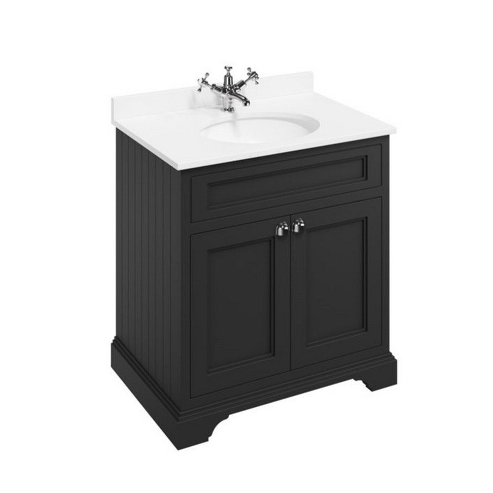 Burlington Freestanding 750mm Vanity Unit with Basin in Matt Black White Worktop