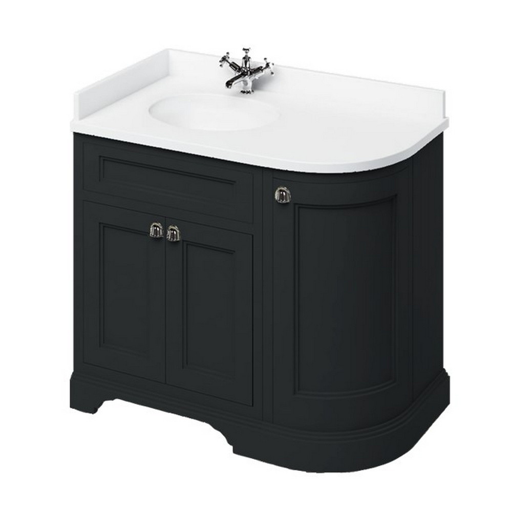Burlington Freestanding 980mm Matt Black Curved Left Handed Vanity Unit with Basin