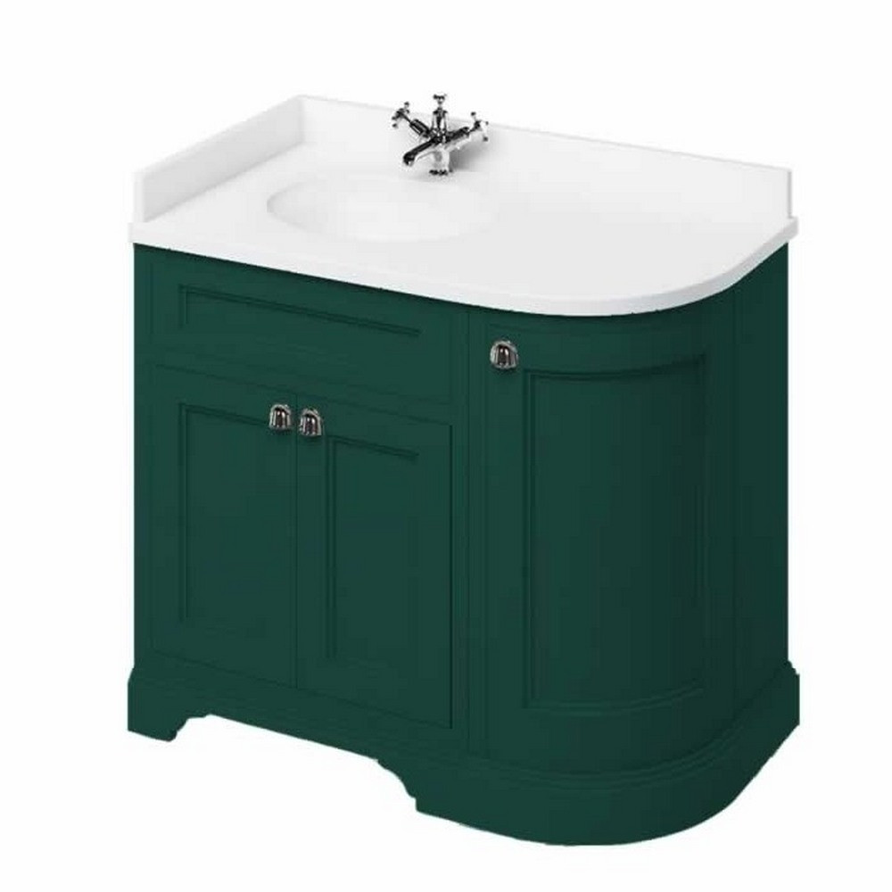 Burlington Freestanding 980mm Matt Green Curved Left Handed Vanity Unit