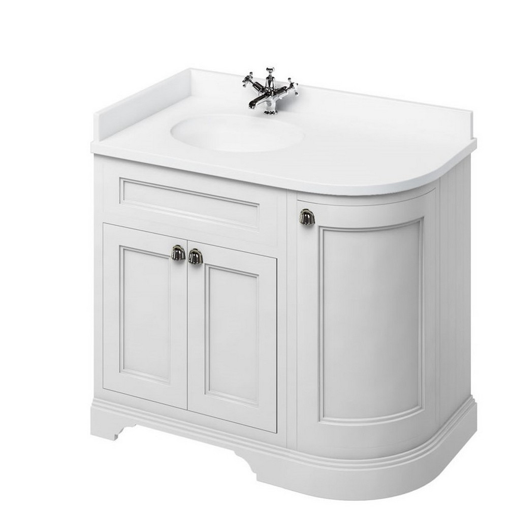Burlington Freestanding 980mm Matt White Curved Left Handed Vanity Unit with Basin