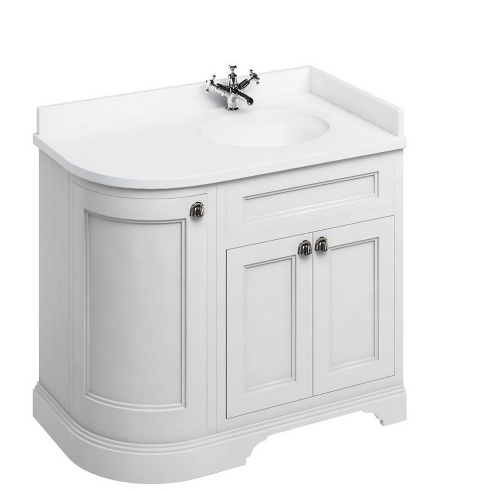 Burlington Freestanding 980mm Matt White Curved Right Handed Vanity Unit with Basin