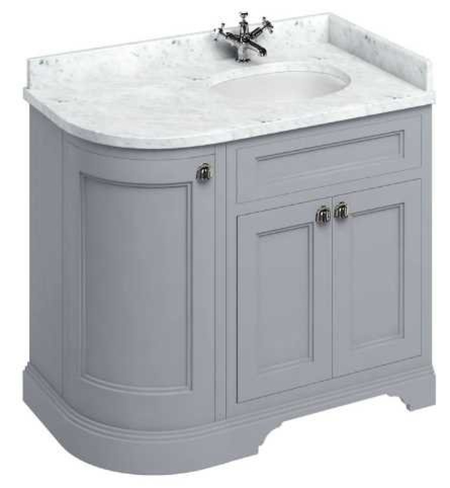 Burlington Freestanding Curved Vanity Unit (Classic Grey) with Doors & Minerva Carrara White Basin - Right-Handed - 980mm