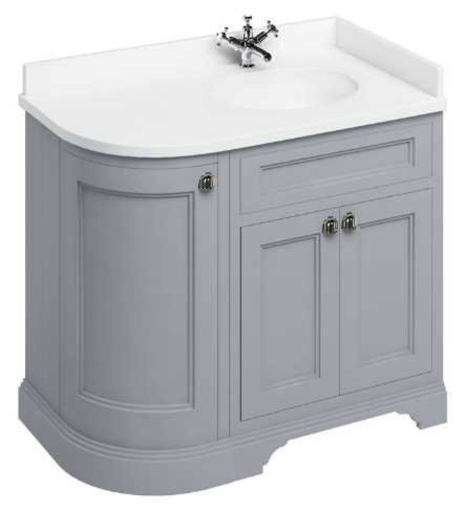 Burlington Freestanding Curved Vanity Unit (Classic Grey) with Doors & Minerva White Basin - Right-Handed - 980mm