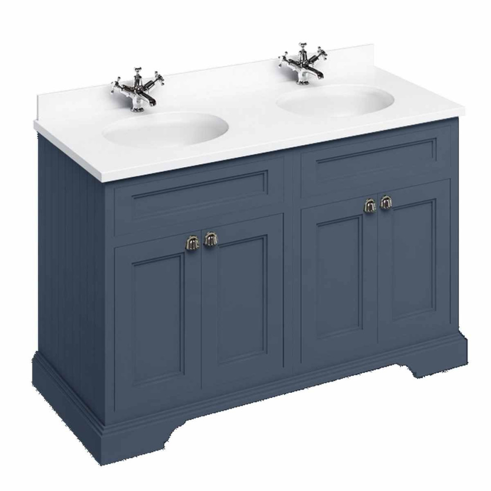 Burlington 1300mm Vanity Unit in Blue with Doors & Minerva White Double Basin