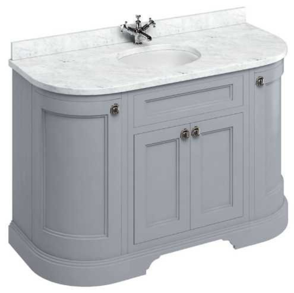 Burlington Freestanding Curved Vanity Unit (Classic Grey) with Doors & Minerva Carrara White Basin - 1340mm