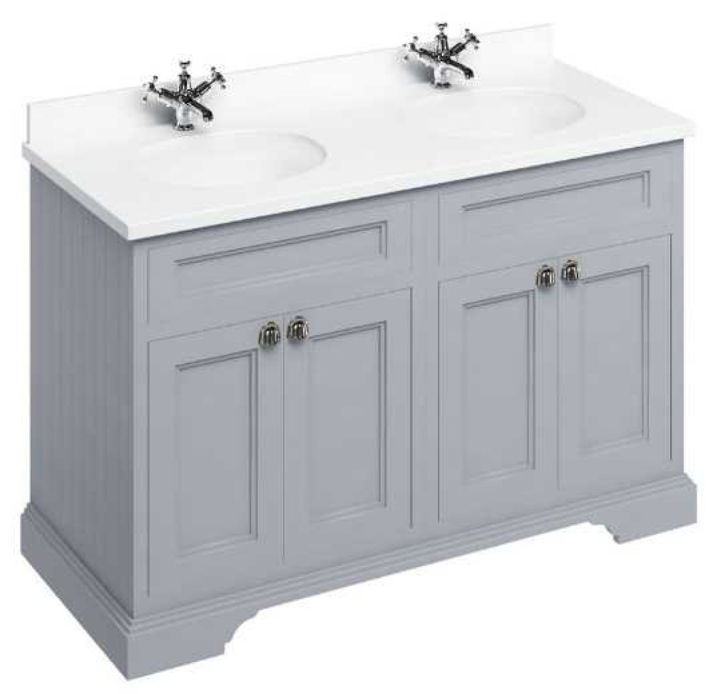 Burlington Freestanding Vanity Unit (Classic Grey) with Doors & Minerva White Double Basin - 1300mm