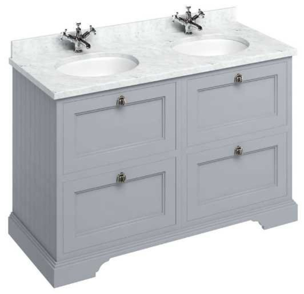 Burlington Freestanding Vanity Unit (Classic Grey) with Drawers & Minerva Carrara White Double Basin - 1300mm