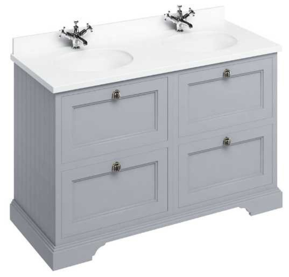 Burlington Freestanding Vanity Unit (Classic Grey) with Drawers & Minerva White Double Basin - 1300mm
