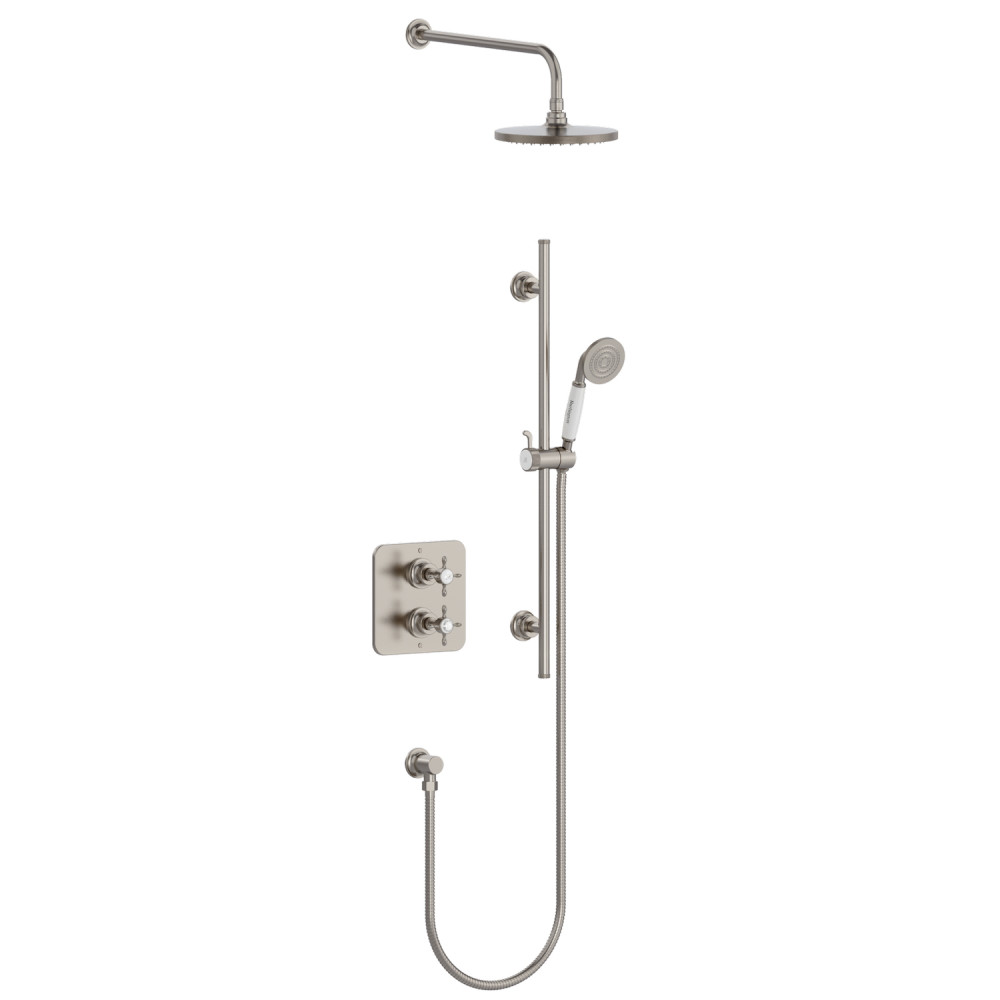 Burlington Guild Brushed Nickel Dual Outlet Concealed Thermostatic Shower with Slide Rail Kit