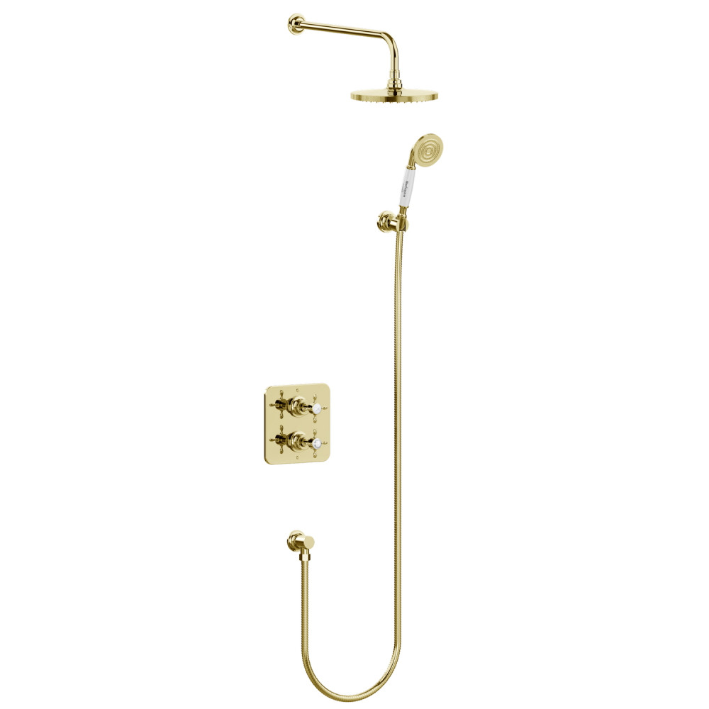 Burlington Guild Gold Dual Outlet Concealed Thermostatic Shower with Handset and Holder
