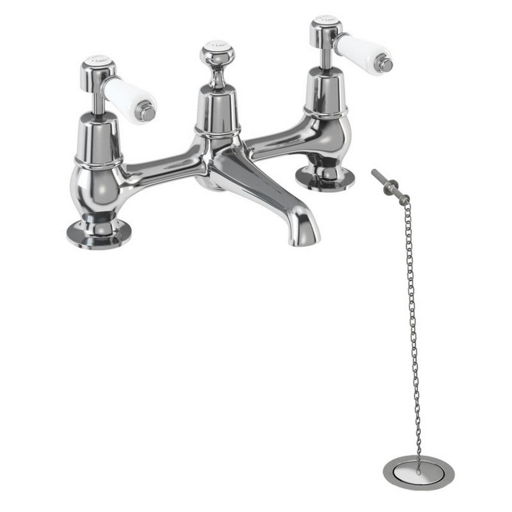 Burlington Kensington 2 Tap Hole Bridge Basin Mixer with Plug and Chain Waste