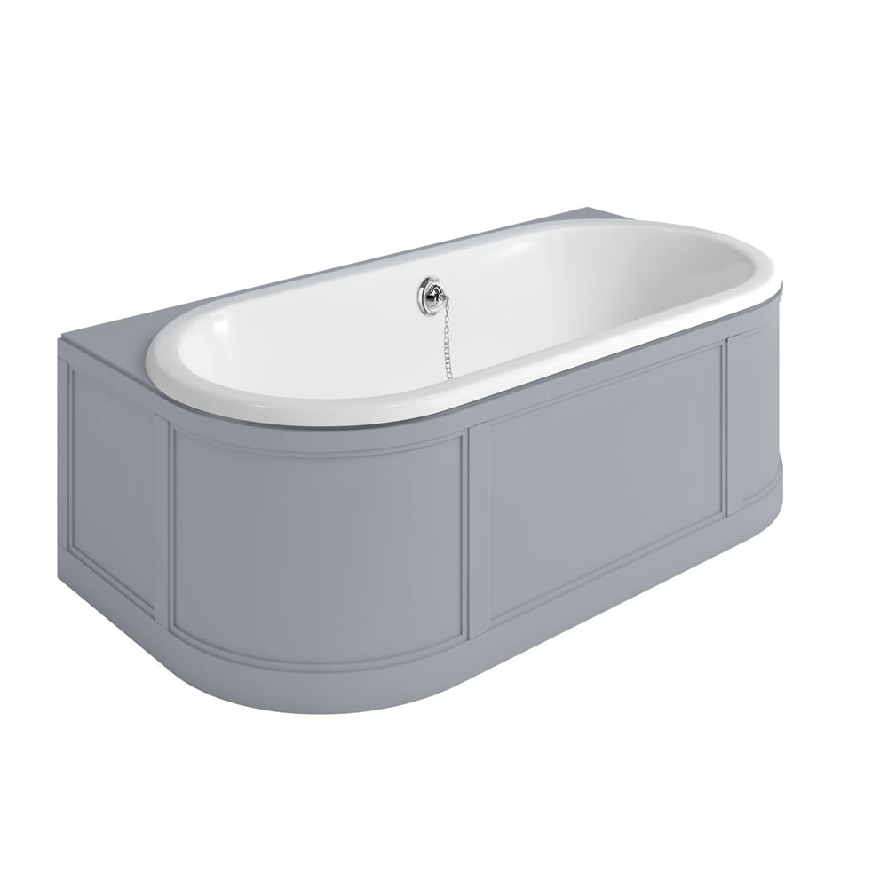 Burlington London Back to Wall Bath with Curved Surround 1800mm in Classic Grey