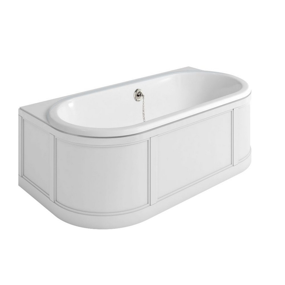 Burlington London Back to Wall Bath with Curved Surround 1800mm in Matt White