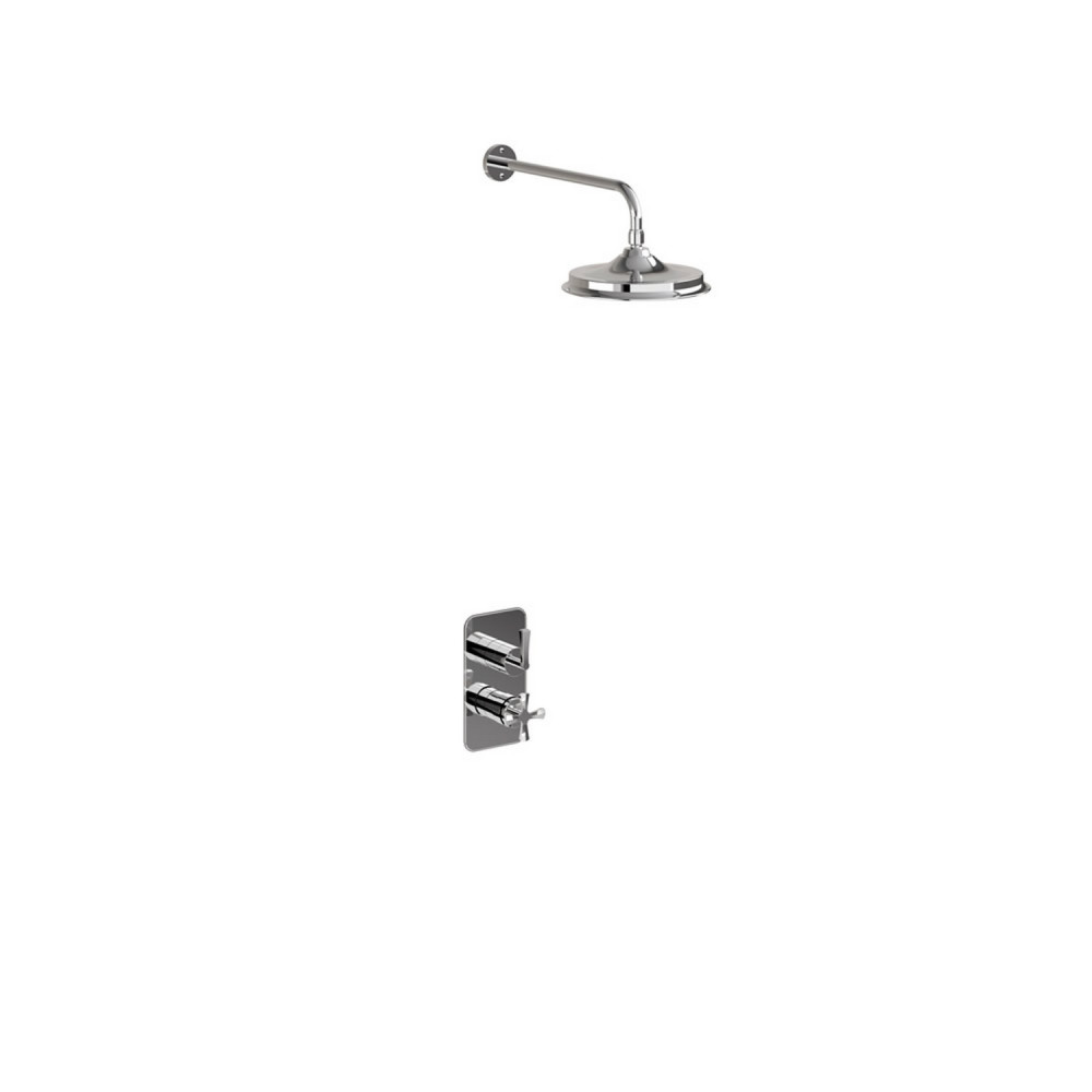 Burlington Riviera Thermostatic Chrome Concealed Shower Valve with Fixed Arm and 9 Inch Rose