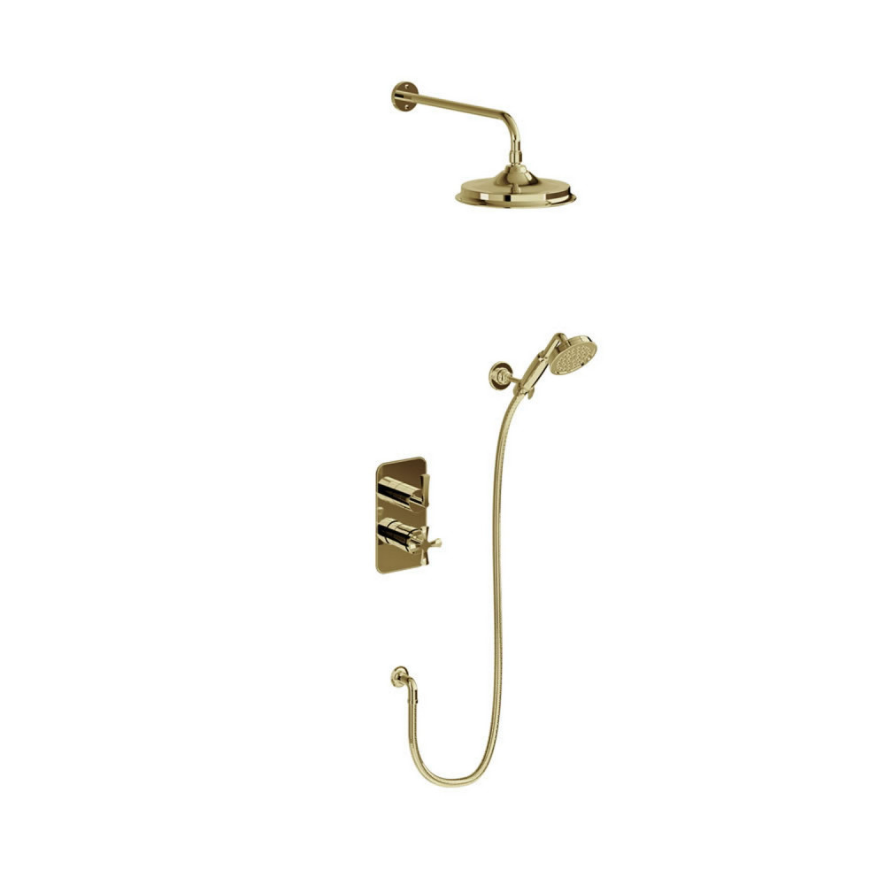 Burlington Riviera Thermostatic Gold Concealed Shower Valve with Adjustable Handset and 9 Inch Head