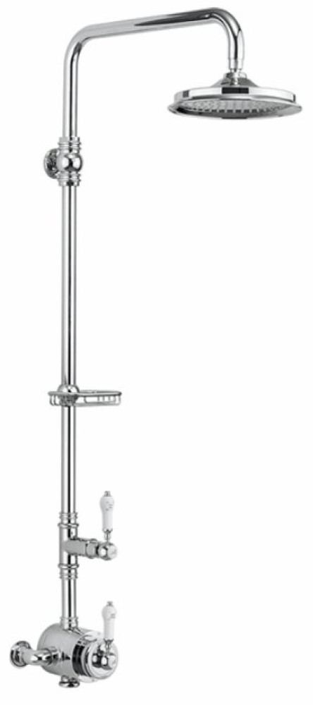 Burlington Stour Thermostatic Exposed Shower Valve Single Outlet, Rigid Riser, Fixed Shower Arm & Soap Basket with 6 Inch Rose BF2S + V16