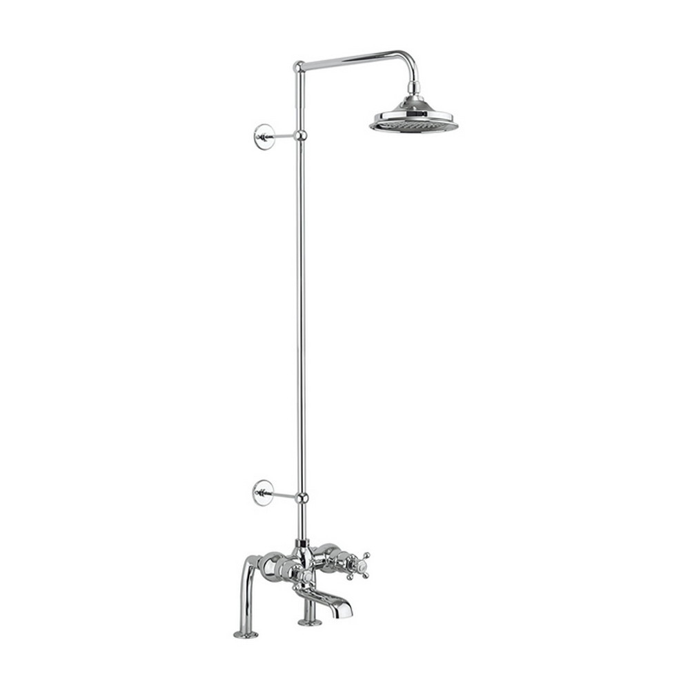 Burlington Tay Thermostatic Deck Mounted Bath Shower Mixer with Rigid Riser and Shower Rose
