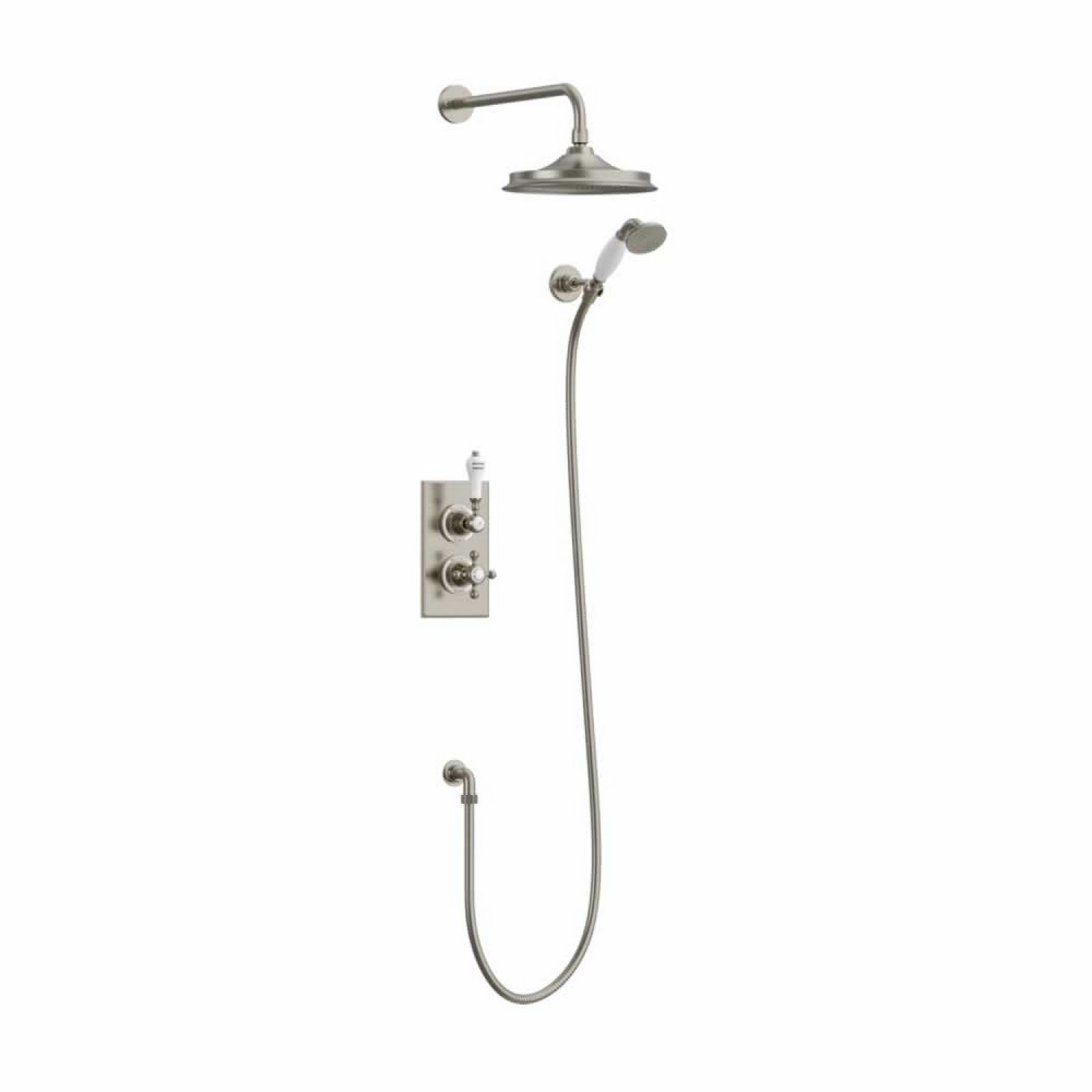 Burlington Trent Concealed Shower Valve in Brushed Nickel with Adjustable Handset and 9 Inch Fixed Head