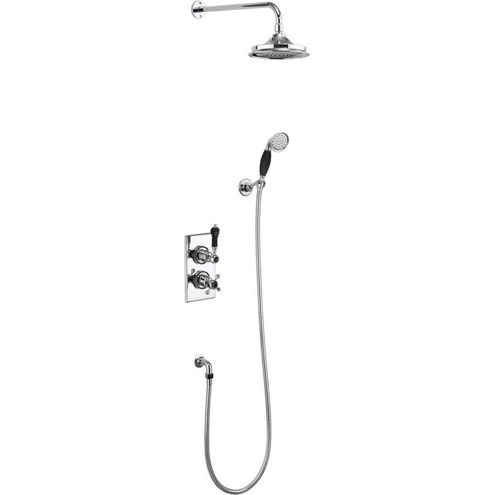 Burlington Trent Concealed Shower Valve in Chrome and Black Ceramic with Adjustable Handset and 6 Inch Fixed Head