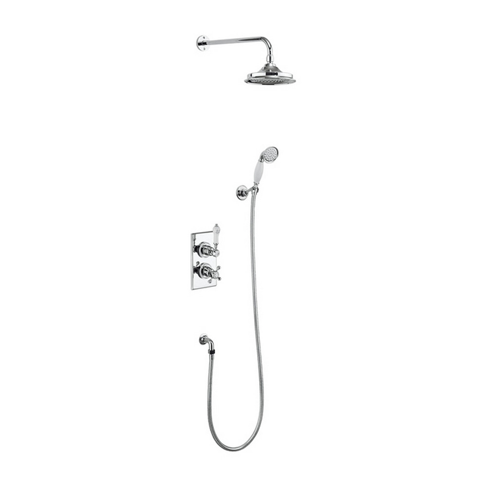 Burlington Trent Concealed Shower Valve in Chrome and White Ceramic with Adjustable Handset and 12 Inch Fixed Head
