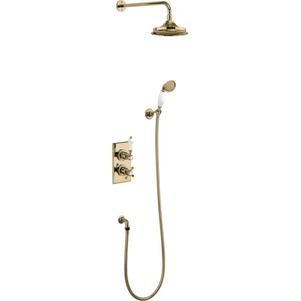 Burlington Trent Concealed Shower Valve in Gold and White Ceramic with Adjustable Handset and 9 Inch Fixed Head